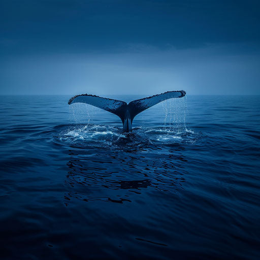 Blue whale's tail fluke vanishing into the depths
