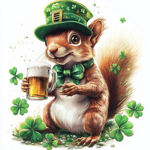 Saint Patrick's Day squirrel with green hat and beer mug