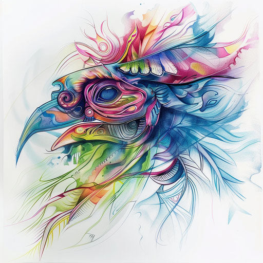 Ethereal Mayan spirit animal tattoo in soft pastels