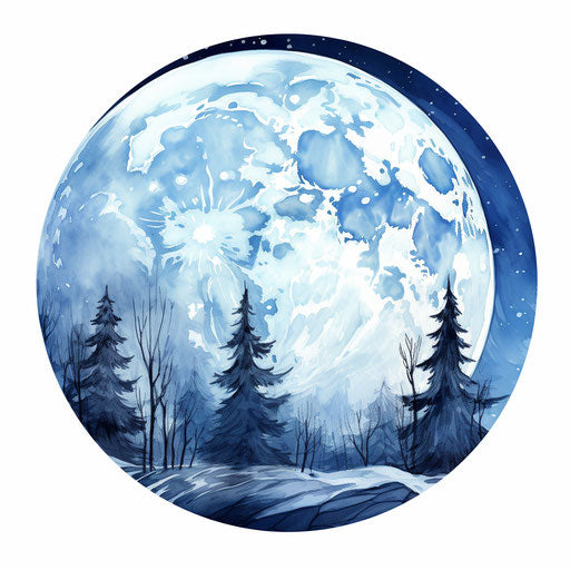 Full moon clipart in the style of Oil painting, on a white background