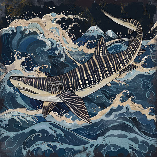 Zebra shark in traditional Japanese woodblock style
