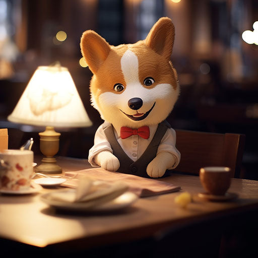 corgi sitting at table for personality chat