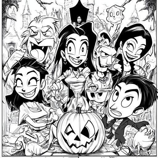 Spooky adventures of gothic cartoon characters