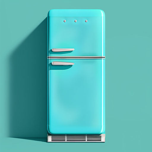 Realistic fridge clipart on flat turquoise background