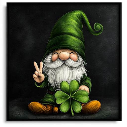 Adorable gnome with four-leaf clover in fantasy style