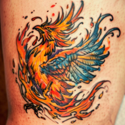Colorful gangster tattoo with rising phoenix