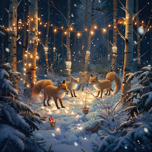Foxes decking the forest for a seasonal celebration