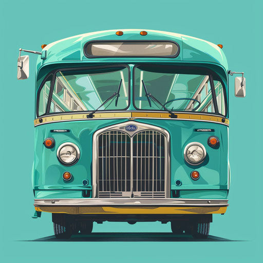 Realistic clipart of a bus with a teal flat background