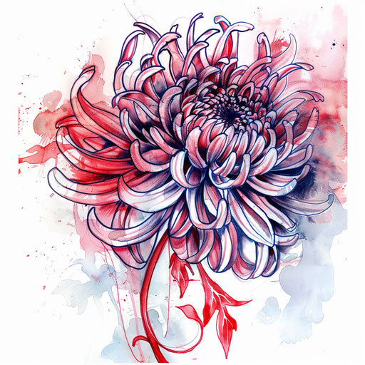 November birth flower chrysanthemum tattoo artwork in watercolor