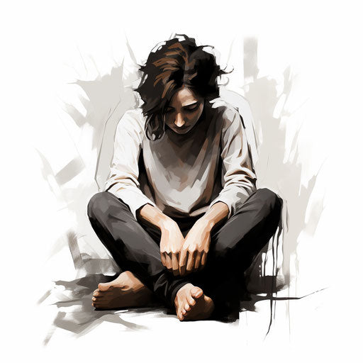 Anxiety illustration in Chiaroscuro Art style, on white background