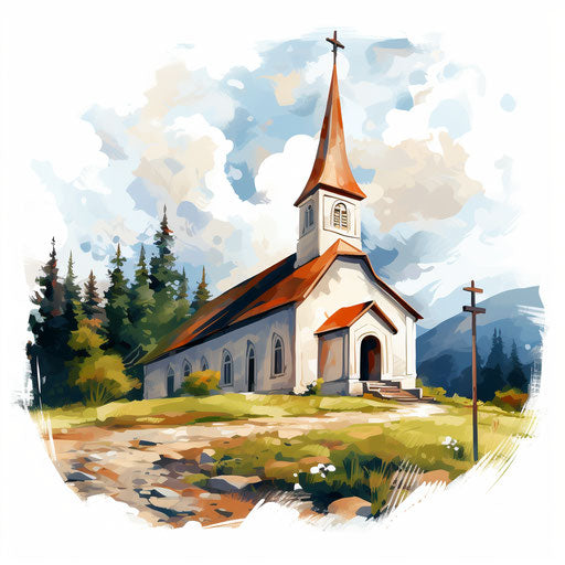 Church illustration in the style of oil painting