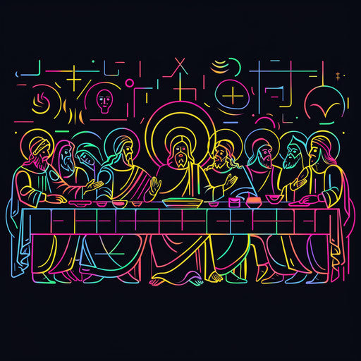 Modern flat tattoo sketch of the Last Supper with geometric shapes