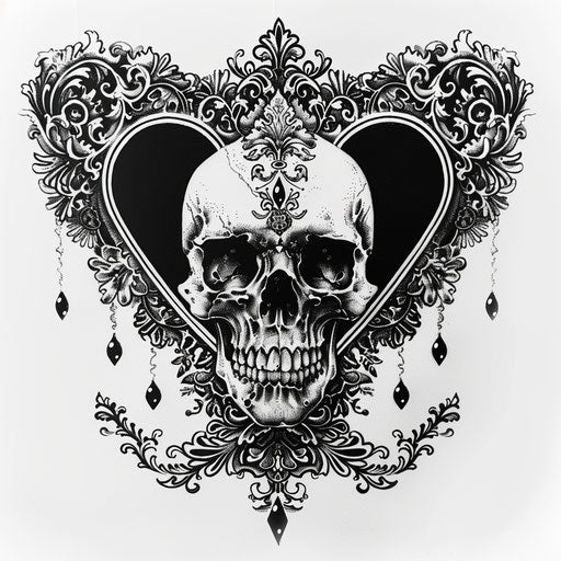 Gothic Queen of Hearts tattoo design on white background