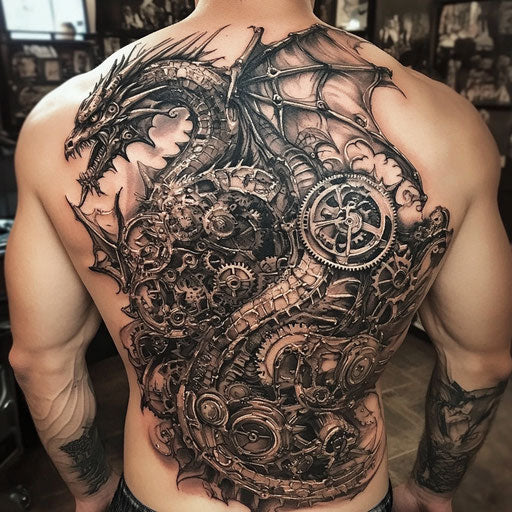 Dragon tattoos for men with steampunk elements