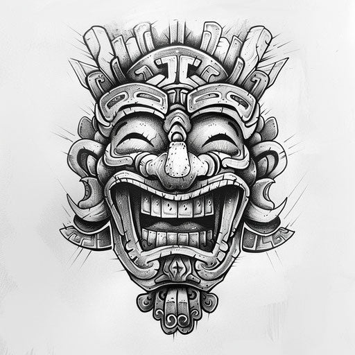 Cultural flat tattoo sketch of a traditional mask