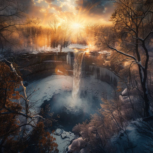 Minnehaha Falls, Minnesota, dramatic landscape with intense shadows