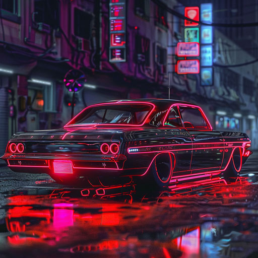 1967 Chevrolet Bel Air with a cyberpunk aesthetic