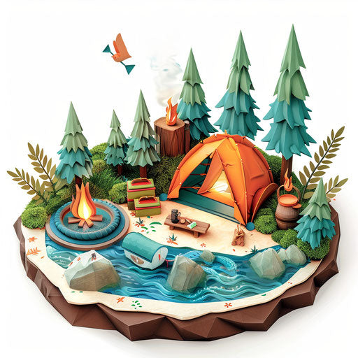 Photo realistic summer camp clipart on flat white background