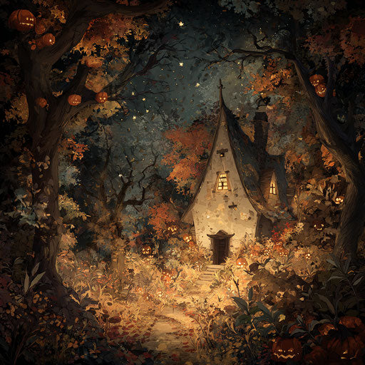 Spooky Enchanted Halloween Scene in a Dark Forest