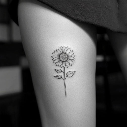 Minimalist sunflower tattoo with clean lines
