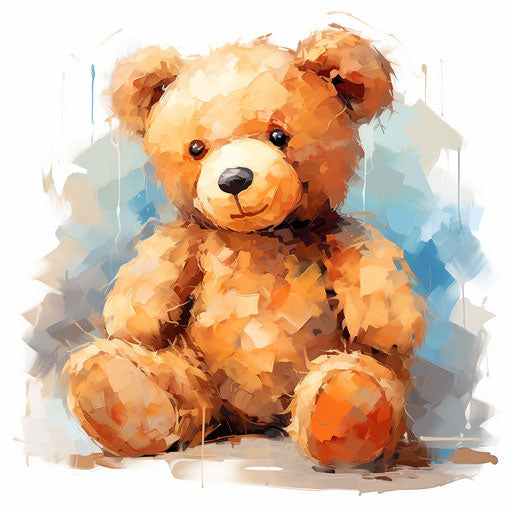 Teddy clipart in the style of Impressionistic Art, on white background