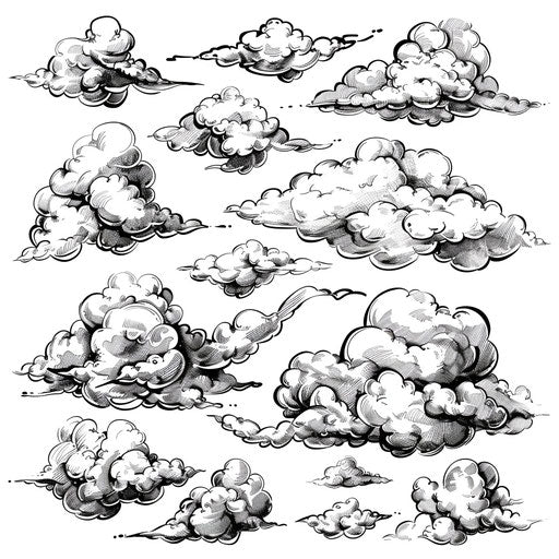 Cloud tattoos in sketch style, hand-drawn look