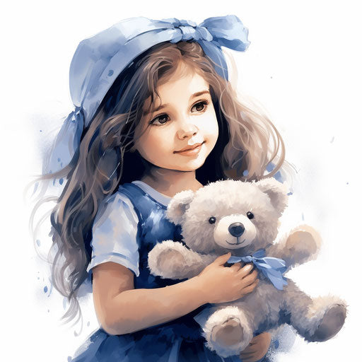 Cute girl with teddy bear and flower