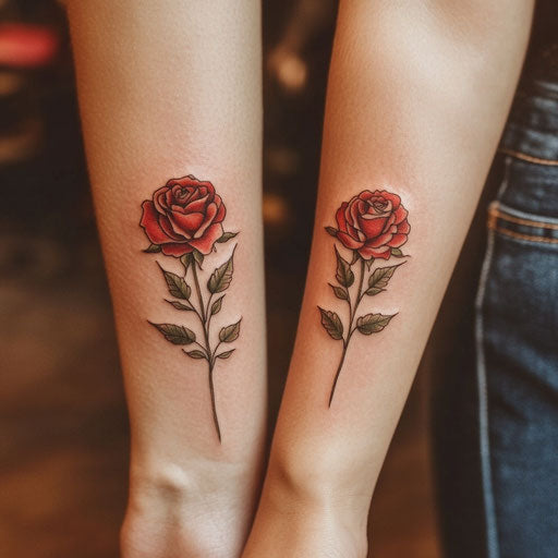 Mother daughter tattoos with intertwining roses