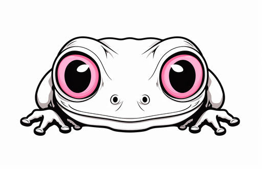 Frog coloring page with eyes, ivory style, light pink and black