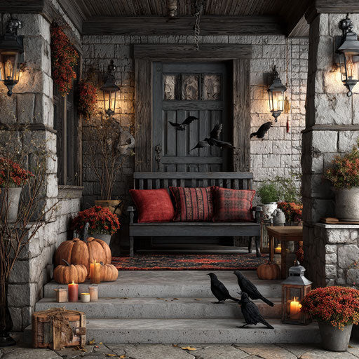 Beautifully Decorated Halloween Porch with Spooky Accents