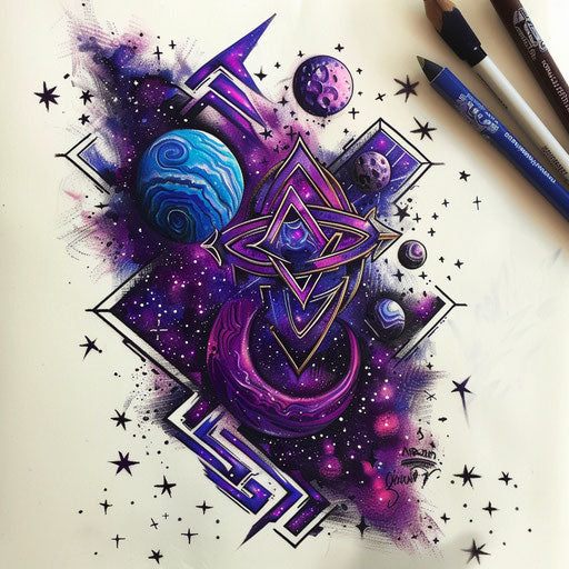 Floating rune in blue and purple cosmic universe – IMAGELLA