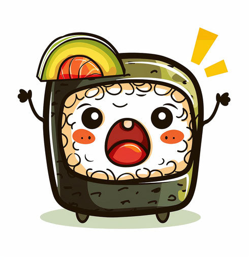 Cute sushi with avocados on white background