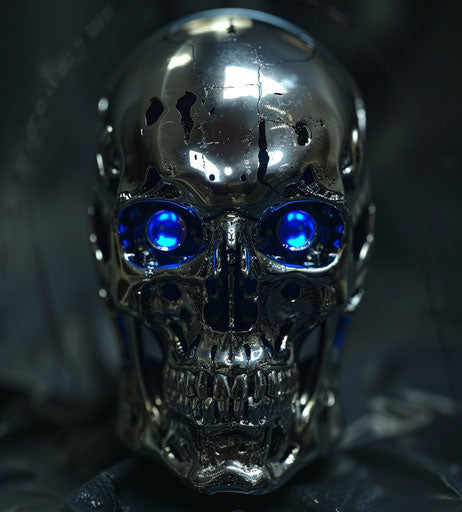 Silver skull with blue eyes, ps1 graphics style