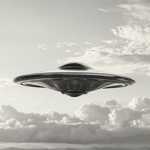 UFO clipart in photo realistic style with flat background
