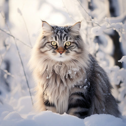 A Siberian cat in the snow