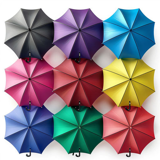 Realistic umbrella clipart on flat white background, bright colors