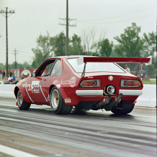 Modified Alfa Romeo with huge rear spoiler on drag strip starting line