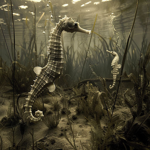 Seahorses in a serene underwater setting