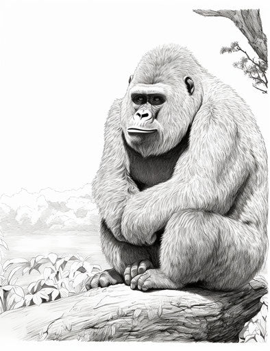 The gorilla is posing on the drawing, in the style of whimsical line work