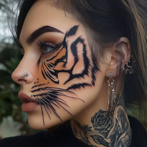 Facial tattoos for women with a fierce tiger style