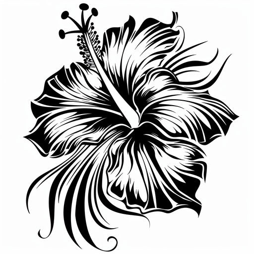 Tribal hibiscus tattoo in black and white on white