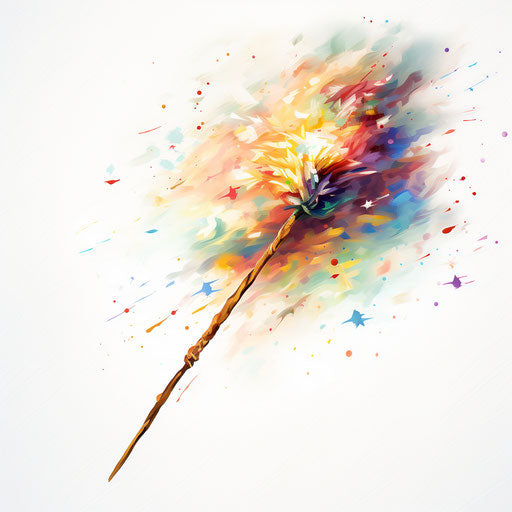 Magic wand clipart in the style of Impressionistic Art, on a white background