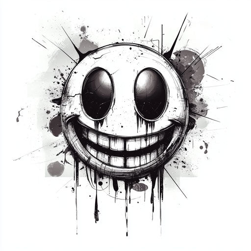 Sketch of flat tattoo smiley in clipart style with glitch art effect
