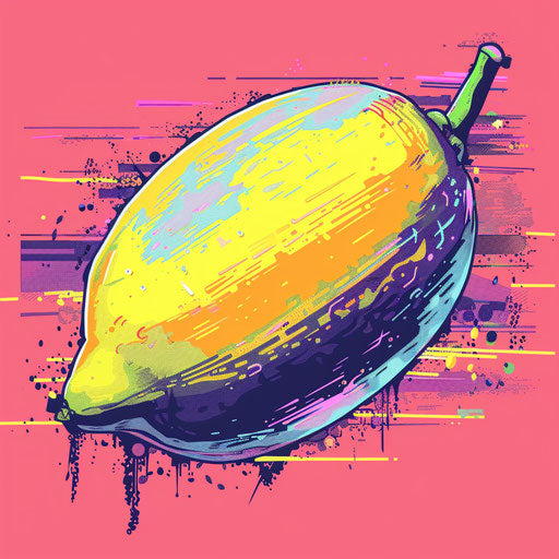 Modern flat tattoo sketch of a lemon with crisp digital glitch effects