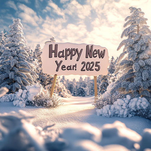 3D Snowy Landscape with Happy New Year! 2025