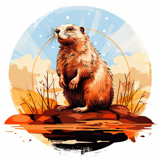 Groundhog Day clipart in the style of Chiaroscuro Art on white background