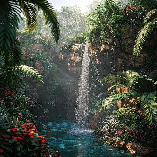 Natural oasis with secluded spring in dense rainforest