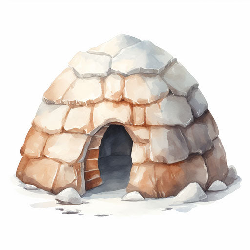 Igloo illustration in the style of Oil painting, on white background