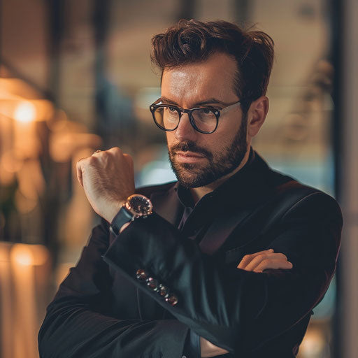 Businessman checking smartwatch in contemporary office
