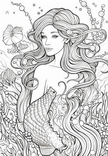Mermaid coloring page online, absurd doodle 23:33